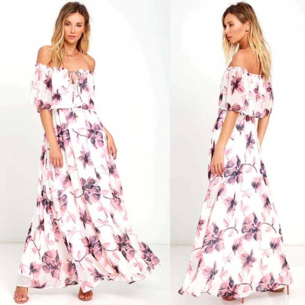 Lulu’s Infinite Love Ivory Off Shoulder Maxi Dress